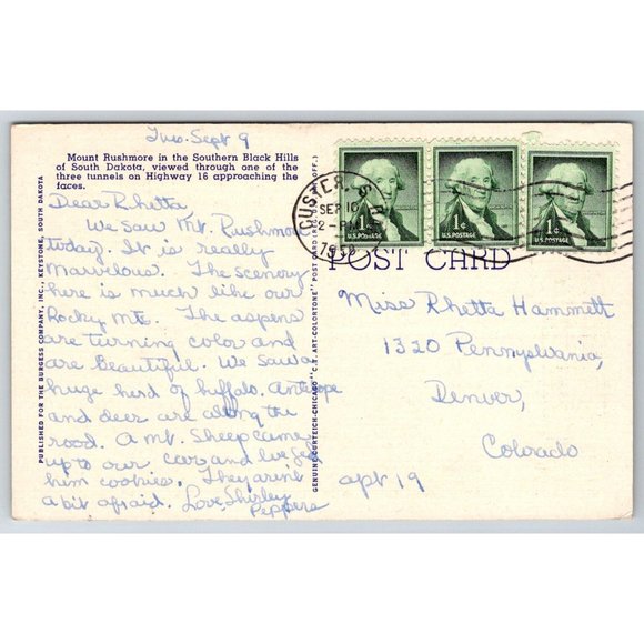 Mount Rushmore Memorial Black Hills SD Posted Linen Divided Back Postcard - Picture 3 of 3